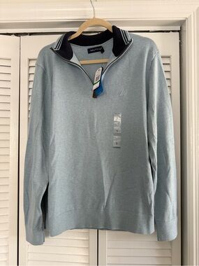 Nautica Men’s Light Blue Sweater with Navy Trim